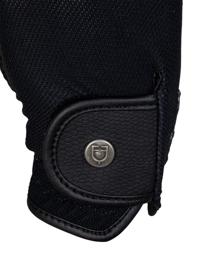 Equestro Unisex Gloves In Technical Fabric And Mesh Black