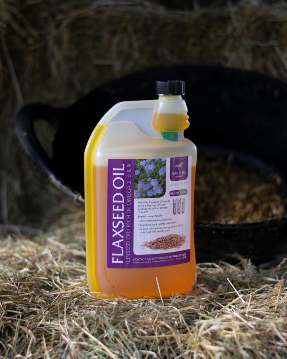KM Elite Flaxseed Oil for Horses: Omega 3 Supplement for Coat and Skin Health