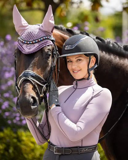 LeMieux Base Layer in Musk: Woman & Horse in Equestrian Style. UV Protection, Comfort. #LeMieux #HorseRiding…