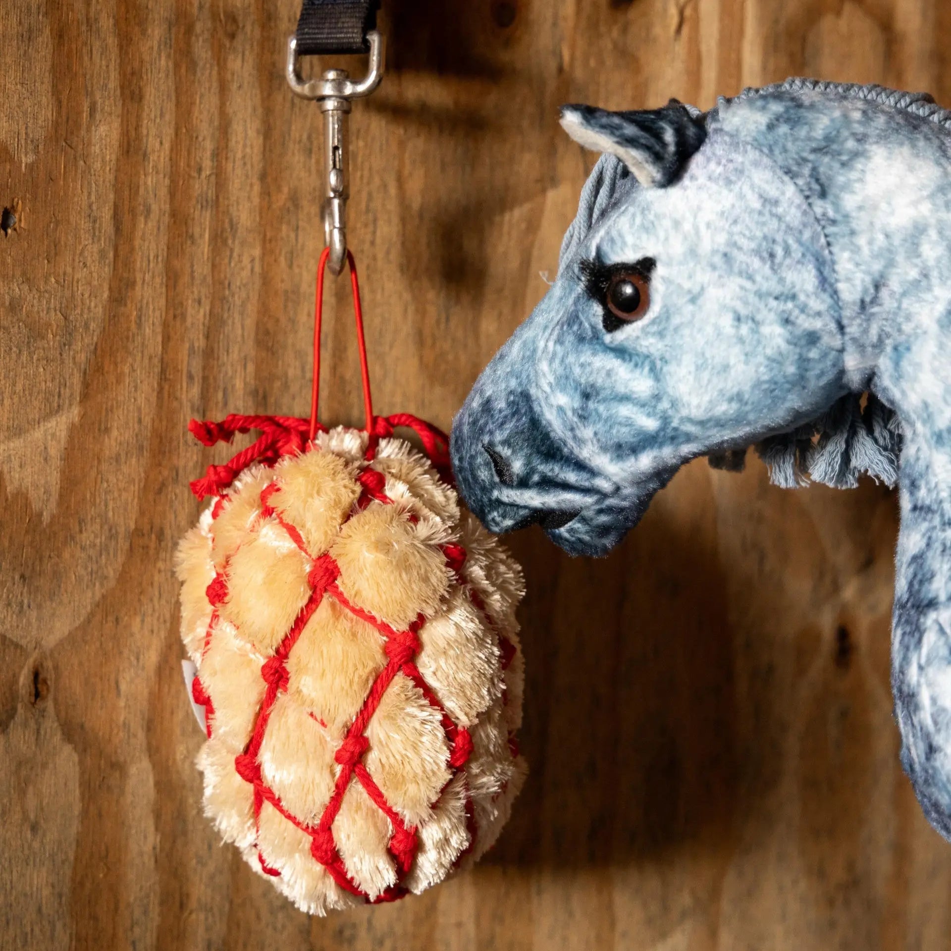LEMIEUX Toy Pony Haynet Ember: Miniature plush horse with toy hay bale and net from Equiflair. Cute equestrian toy.