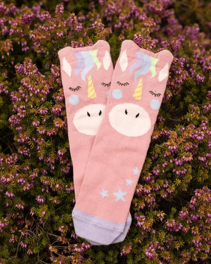 LEMIEUX Unicorn Kids Socks 2 Pack - Equiflair Equestrian - Cute Character Cotton Socks on Flowers