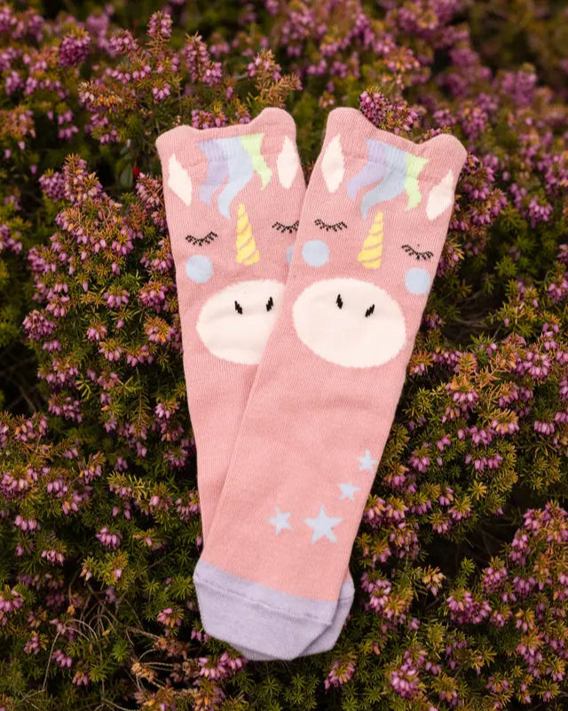 LEMIEUX Unicorn Kids Socks 2 Pack - Equiflair Equestrian - Cute Character Cotton Socks on Flowers