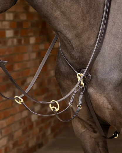 LeMieux Kudos Running Martingale Brown Brass Horse Riding Tack Close Up