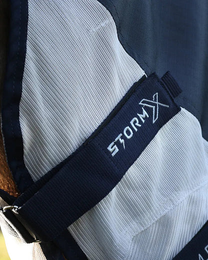 Equiflair StormX Empra Aqua Shield Fly Rug - Navy/Silver: Waterproof Horse Rug with Mesh for Fly Protection