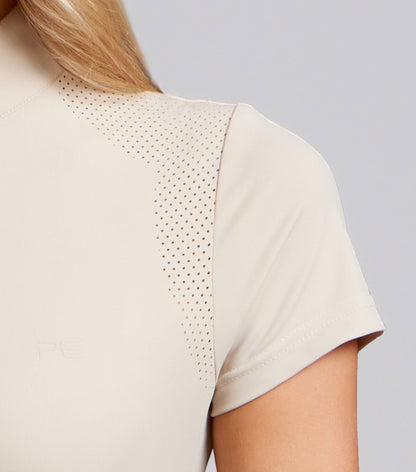Premier Equine women's silver grey short sleeve breathable top with laser-cut panels