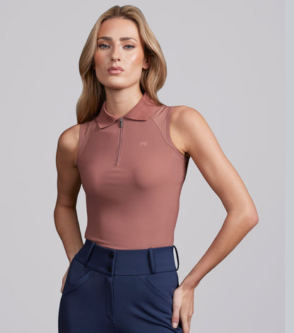 Premier Equine Women's Sleeveless Riding Polo Top in Rosewood | Performance Equestrian Apparel