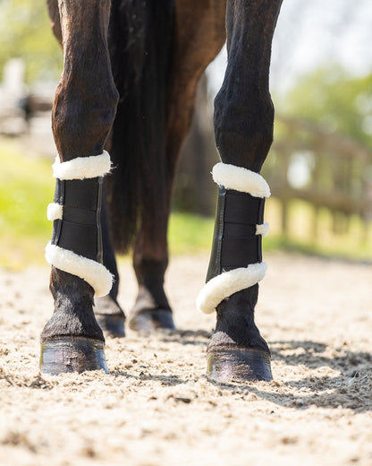 Woof Wear Vision Elegance Black Brushing Boots for Horses - Equestrian Leg Protection with Faux Fur Binding