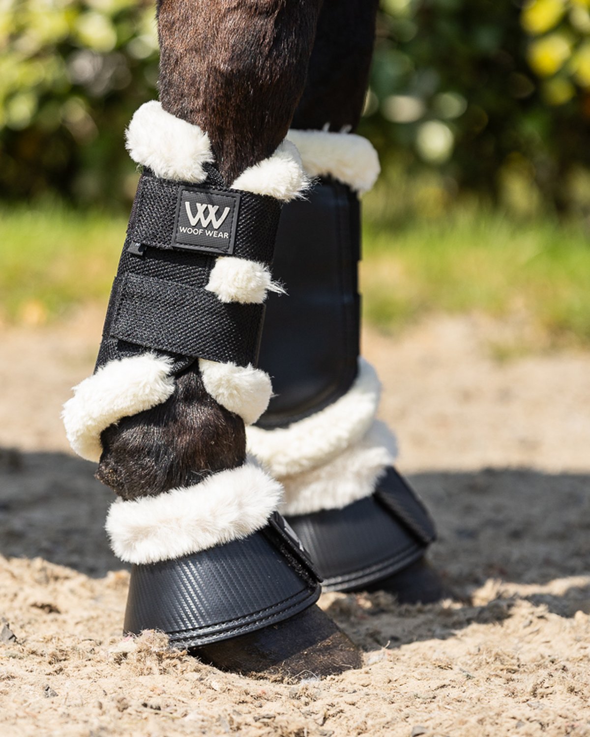 WOOF WEAR VISION ELEGANCE Brush Boots - Black horse riding boots with faux fur - horse leg protection equestrian