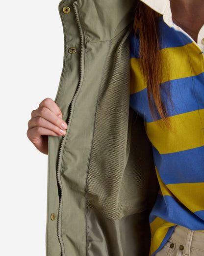 Joules Hensley Khaki Green Longline Waterproof Coat with Packable Hood