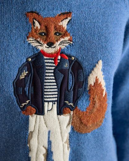 Joules Mariner Blue Intarsia Cotton-Rich Crew Neck Jumper