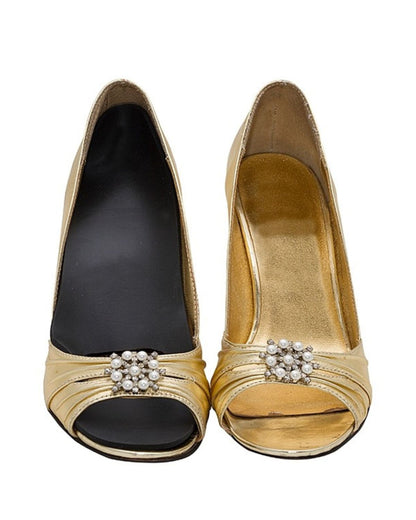 Gold Heels with Pearl Embellishments: Elegant Party & Wedding Shoes