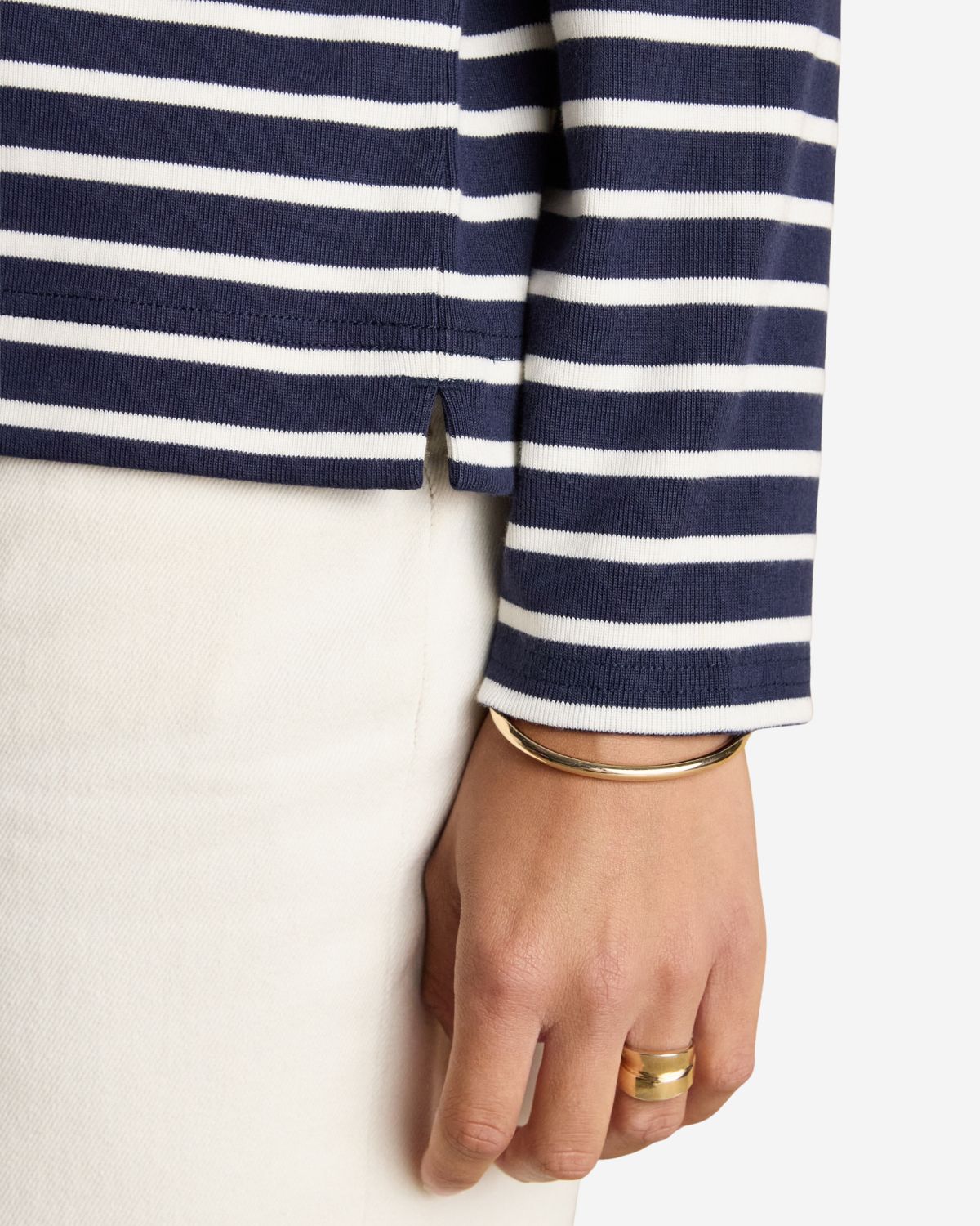 Joules Harbour Navy & White Boat Neck Long Sleeve Breton Stripe Top