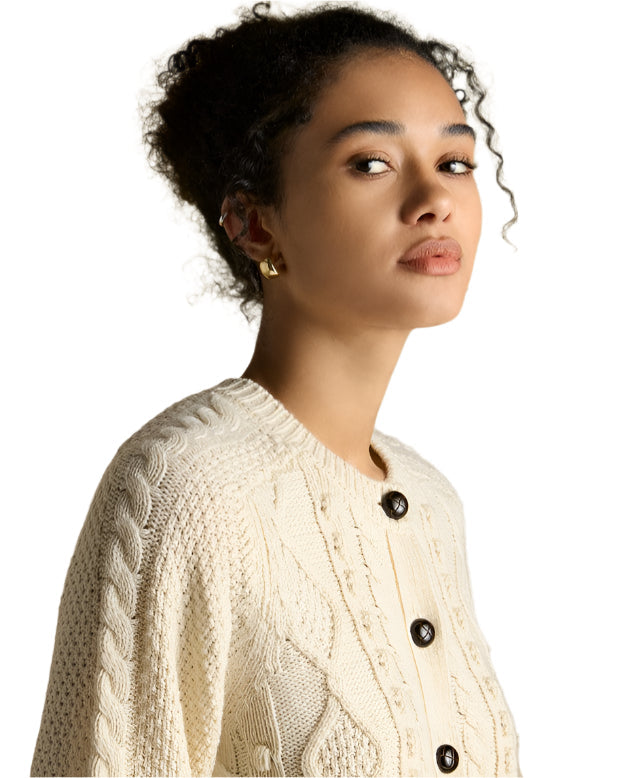 Joules Rafferty Cream Cable Knit Cardigan | Wool Blend Women's Fashion | Equiflair Autumn Winter