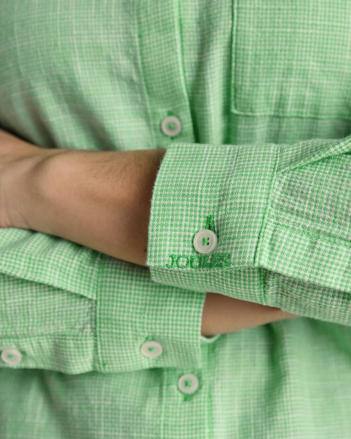 Joules Ida Green Puppytooth Long Sleeve Cotton Shirt | Equiflair
