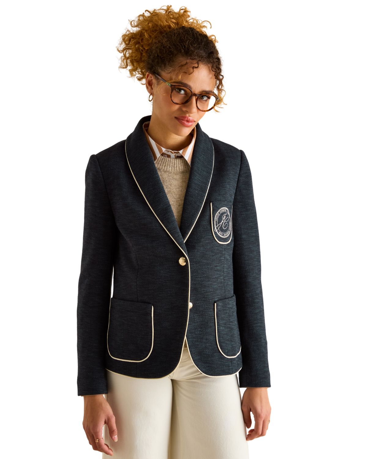 Joules Hartley Navy Shawl Collar Blazer - Women's Fashion Apparel