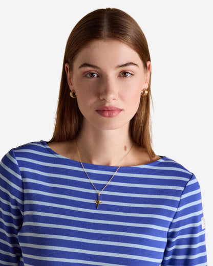 Joules Harbour Dark Blue/Sky Blue Striped Boat Neck Long Sleeve Breton Top | Equiflair