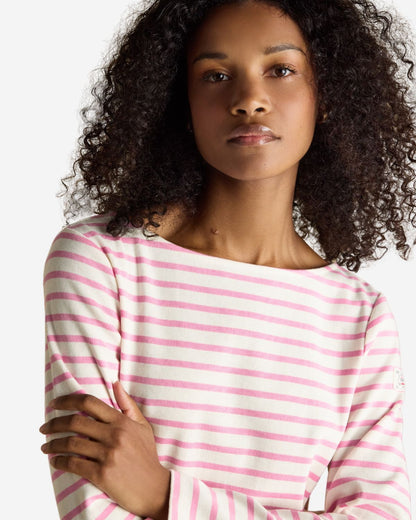 Joules Harbour Cream & Pink Striped Boat Neck Long Sleeve Breton Top | Equiflair