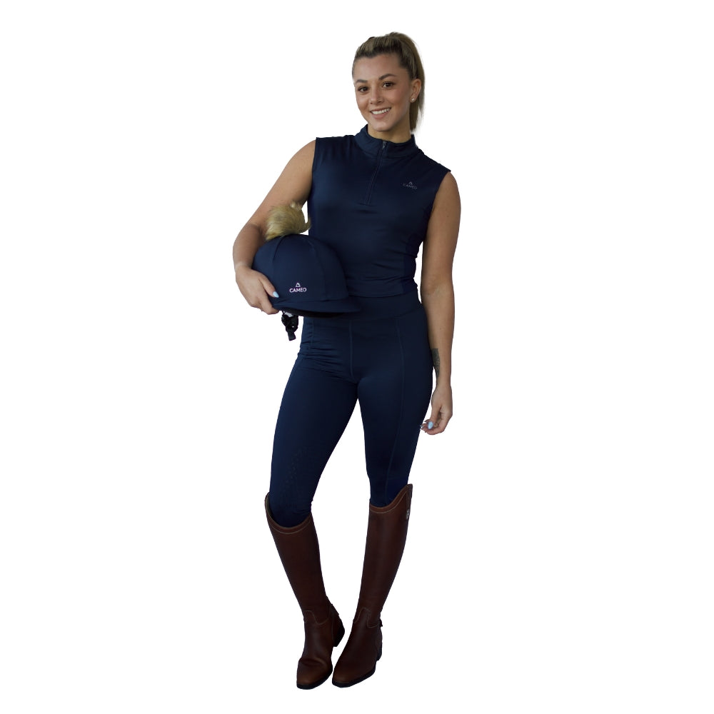 Cameo Summer Riding Tights Navy - Equestrian Apparel from Equiflair. Breathable mesh & silicone grip for comfort & stability.