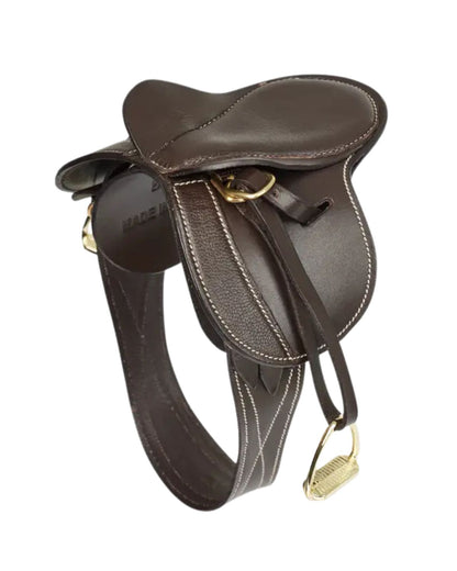 LEMIEUX Toy Pony Saddle - Miniature Brown Leather Saddle with Stirrups and Girth Straps