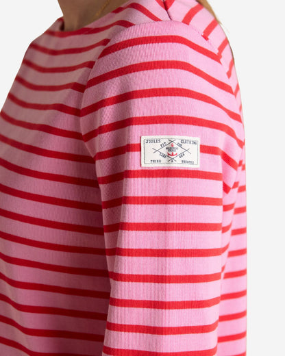 Joules Harbour Pink & Red Striped Boat Neck Long Sleeve Breton Top | Equiflair