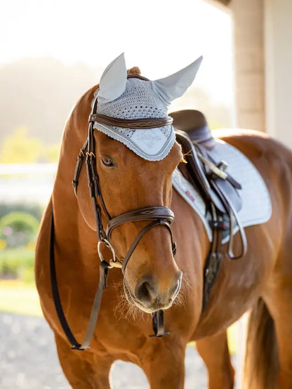 Brown Horse with LeMieux Classic Fly Hood in Mist | Equestrian Style & Fly Protection