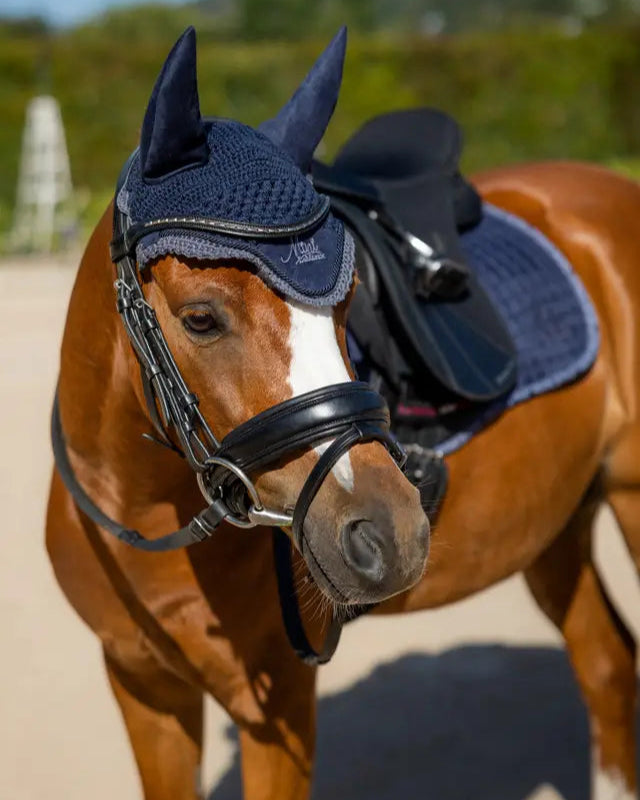 LeMieux Mini Fly Hood Indigo for Ponies: Hand-Crochet, Protective Ear Bonnet