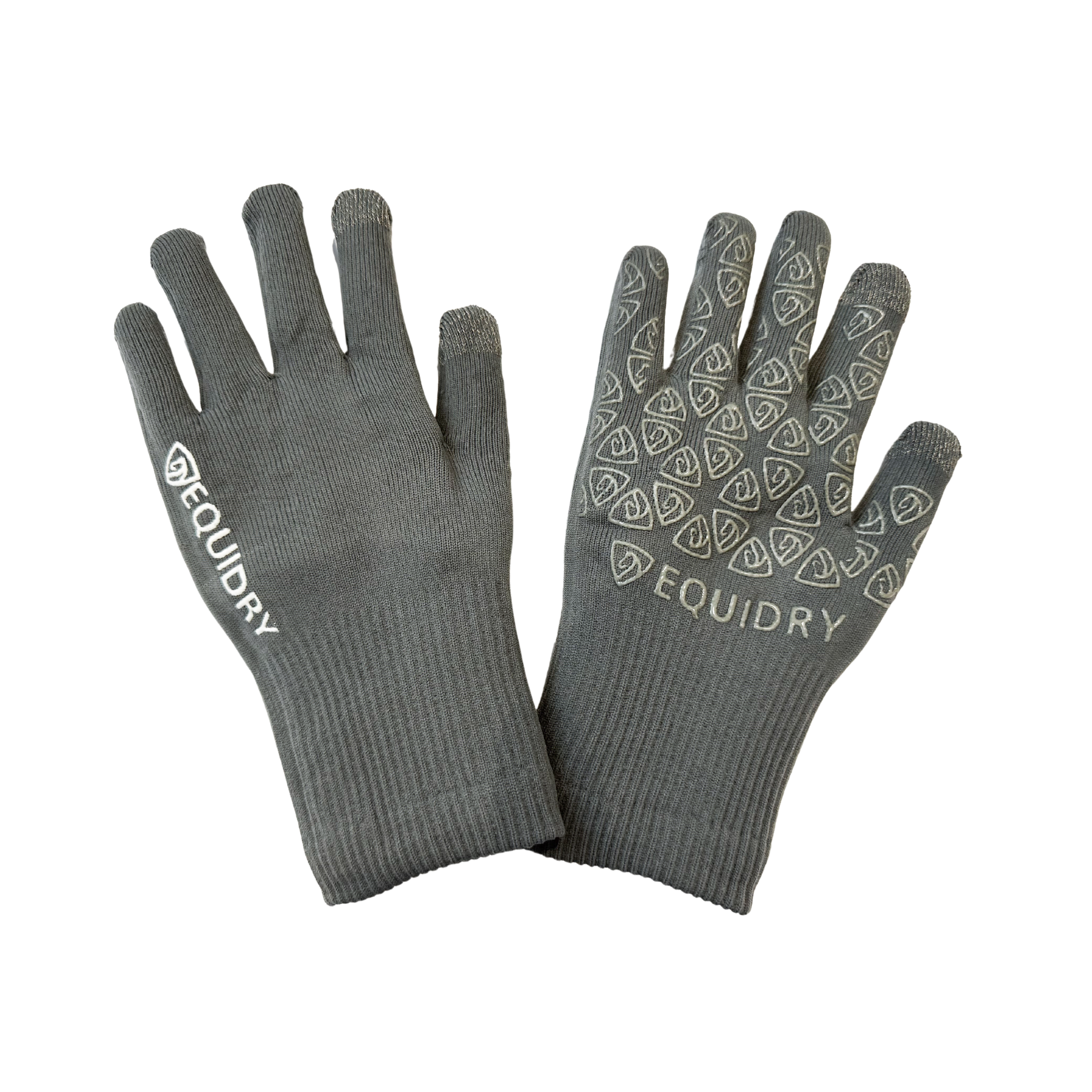 EQUIDRY waterproof riding gloves grey/white. Equestrian gloves for wet weather with touchscreen compatibility and excellent grip.