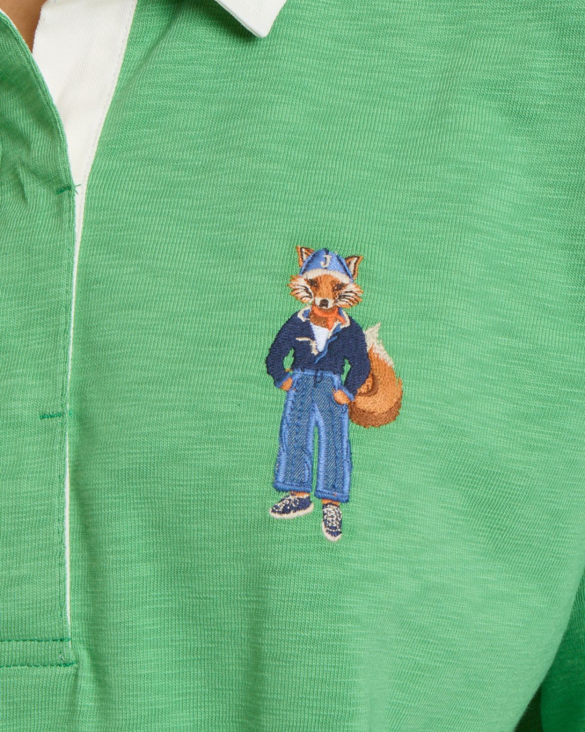 Joules Green Jonty Fox Embroidered Short Sleeve Cotton Rugby Shirt