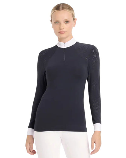 LeMieux Olivia Navy Show Shirt: Long Sleeve Competition Shirt with Laser-Cut Detail - Equiflair