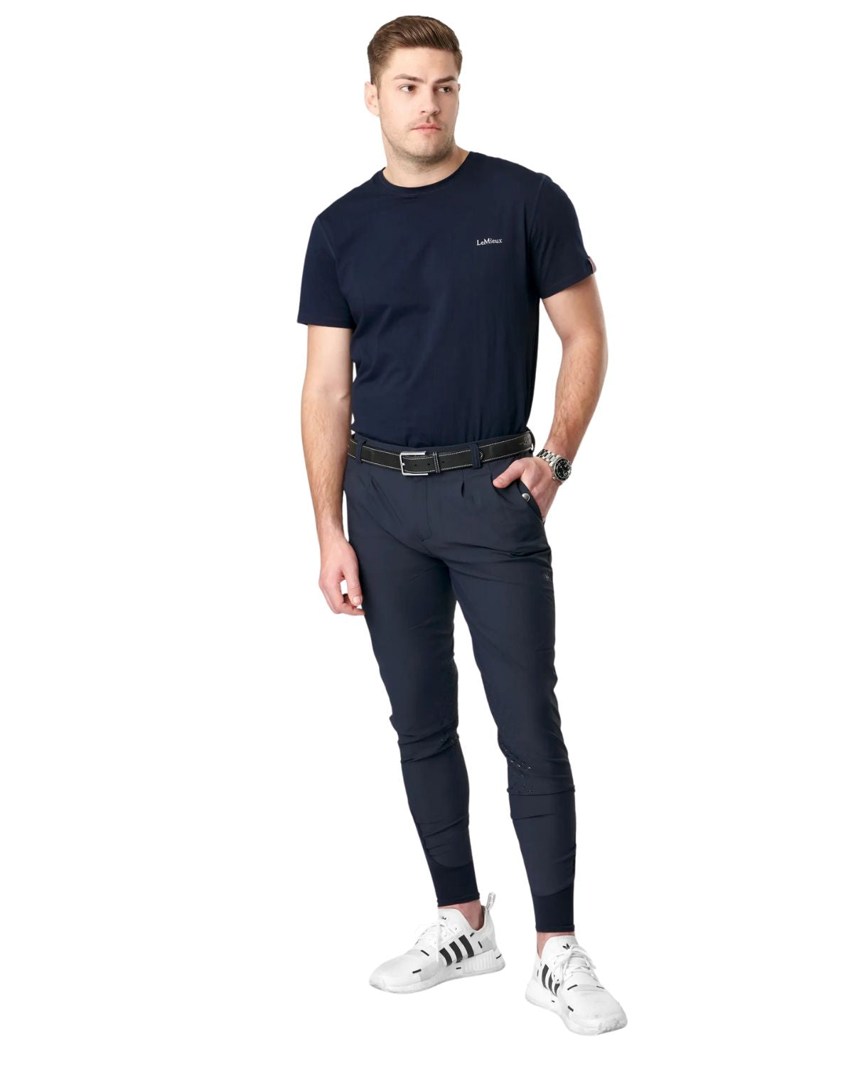 LEMIEUX Mens Elite Pleated Breeches in Navy: Classic Equestrian Riding Breeches with Stretch Fabric and Knee Grip for Optimal Performance