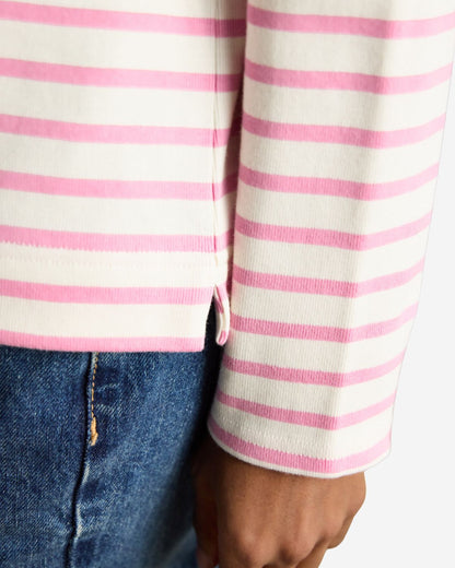 Joules Harbour Cream & Pink Striped Boat Neck Long Sleeve Breton Top | Equiflair