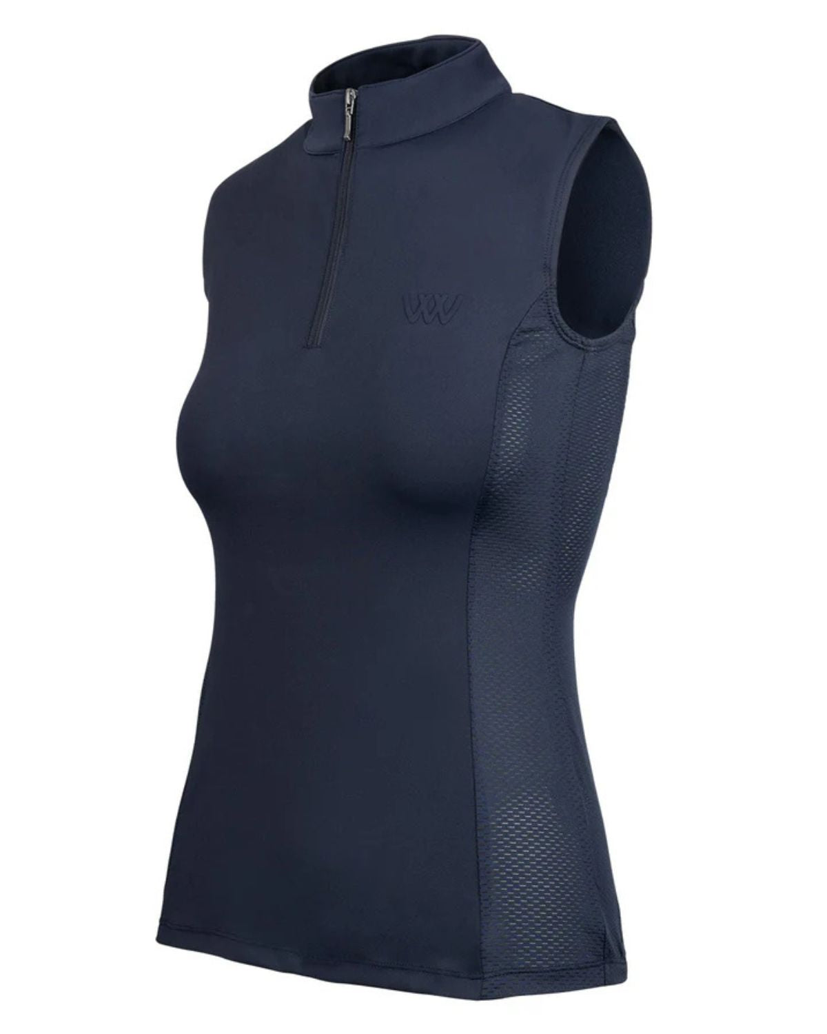 Navy Sleeveless Tech Riding Shirt - WOOF WEAR iFlex Pro Equestrian Top, Breathable Horse Riding Apparel for Women