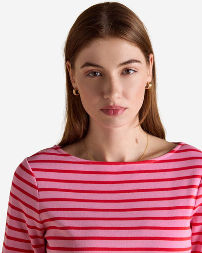 Joules Harbour Pink & Red Striped Boat Neck Long Sleeve Breton Top | Equiflair
