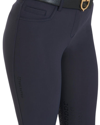 Equestro Women's Slim Fit Grip Breeches With Logo Navy