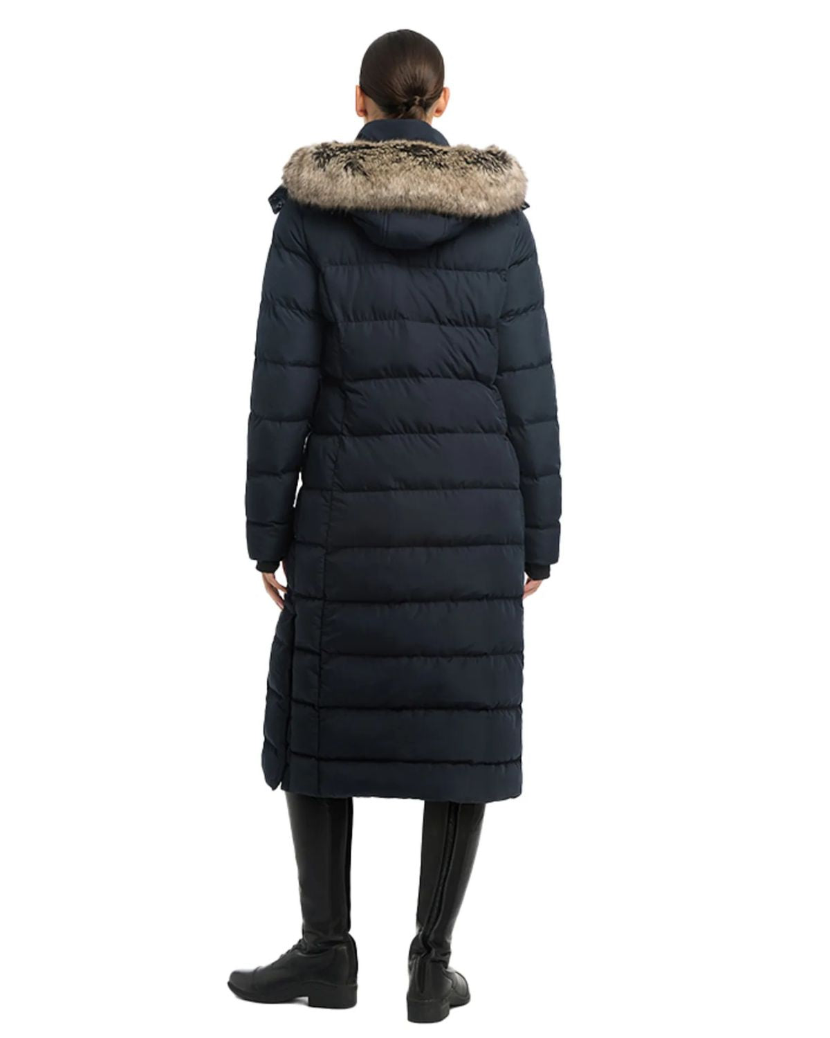 LeMieux Harper Navy Longline Puffer Coat with Fur Hood - Women's Winter Fashion