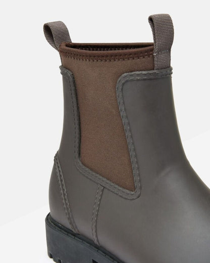 JOULES Oakfield Chocolate Brown Short Wellies. Neoprene-lined, Rubber, Water Resistant. Stylish Rain Boots.