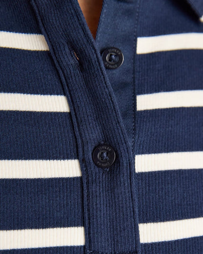Joules Fairfield Navy & Cream Ribbed Long Sleeve Stripe Polo Top | Equiflair