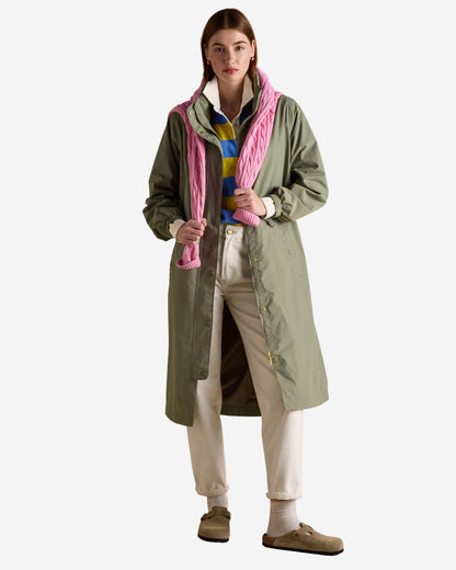 Joules Hensley Khaki Green Longline Waterproof Coat with Packable Hood