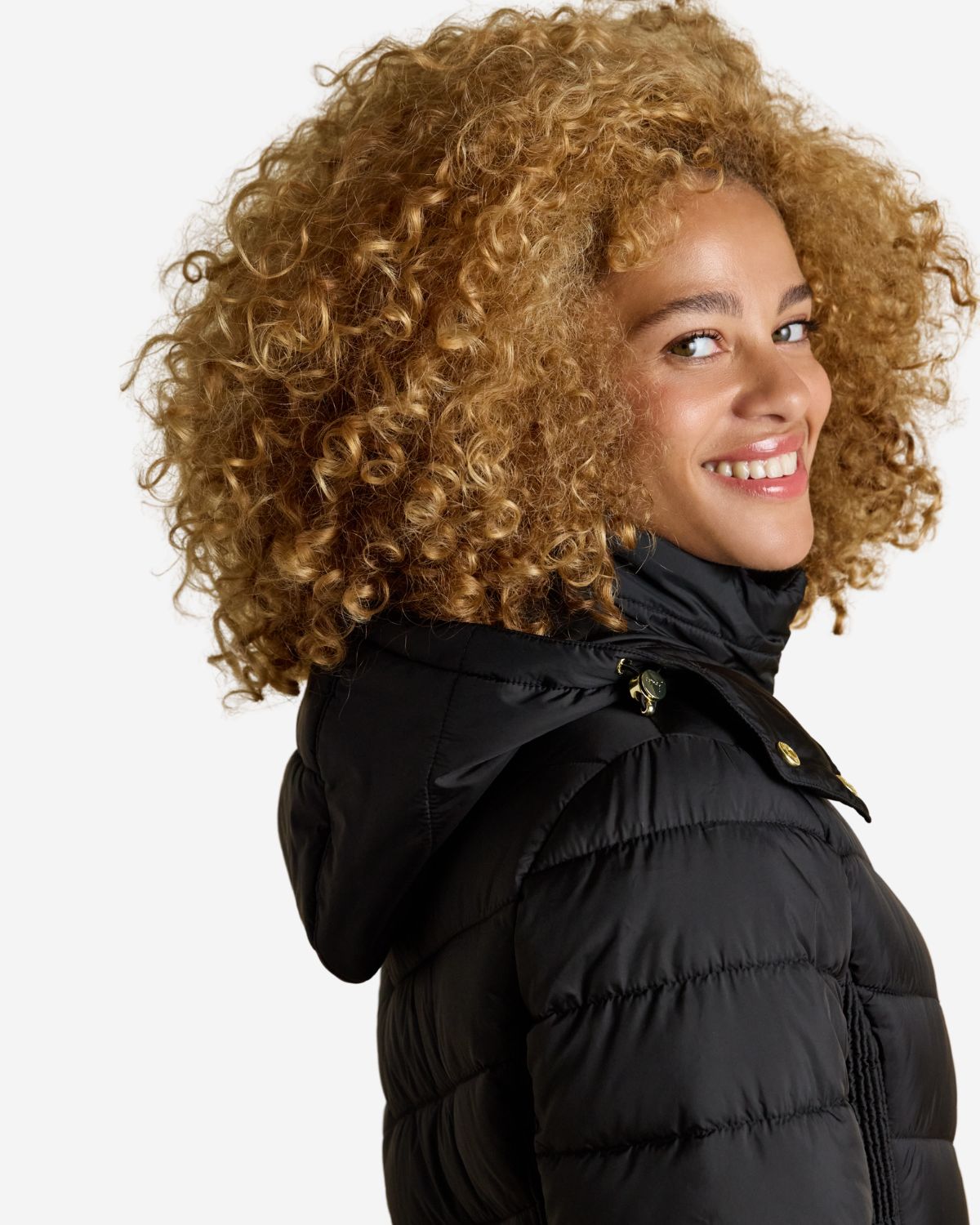 Joules Pembury Black Showerproof Longline Padded Coat with Hood