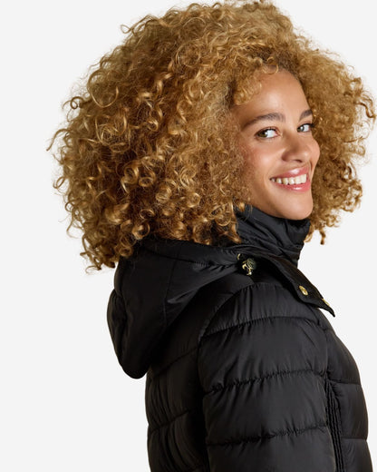 Joules Pembury Black Showerproof Longline Padded Coat with Hood