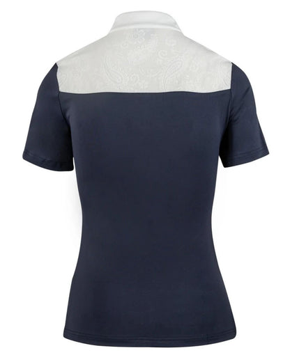 Woof Wear Vision Competition Shirt Navy/White: Equestrian Riding Apparel with Lace Detail & Pearl Buttons - Back View
