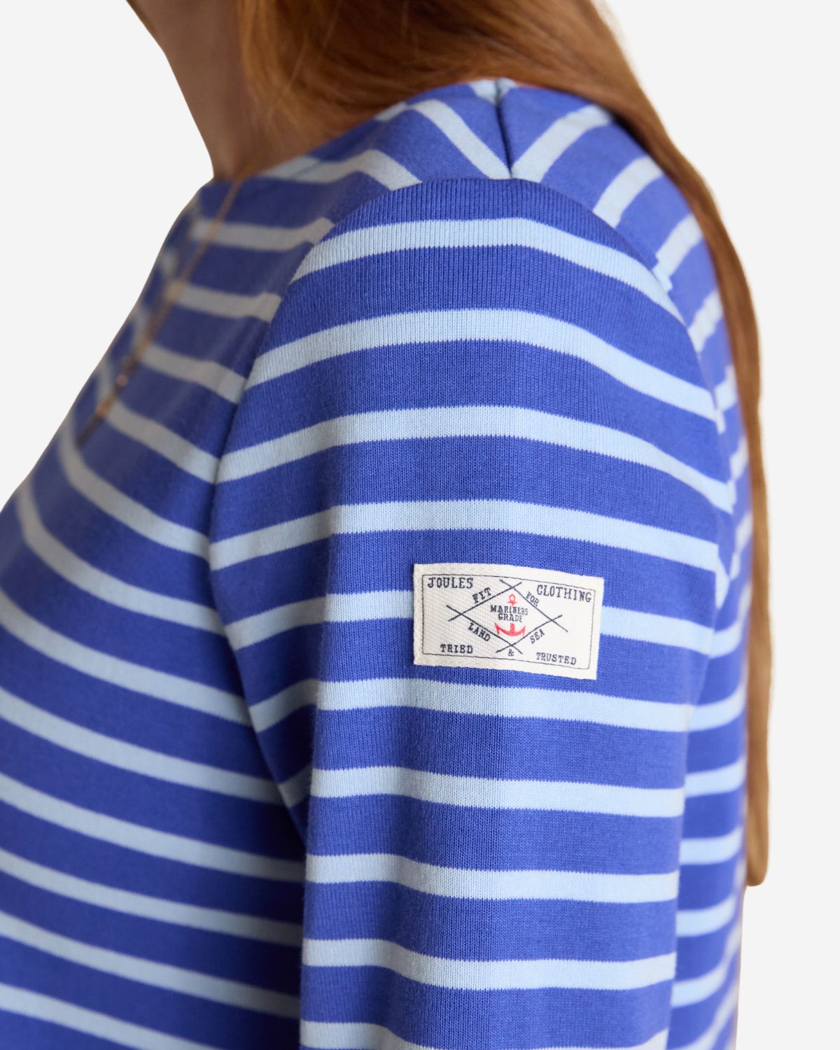 Joules Harbour Dark Blue/Sky Blue Striped Boat Neck Long Sleeve Breton Top | Equiflair