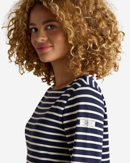 Joules Harbour Navy & White Boat Neck Long Sleeve Breton Stripe Top