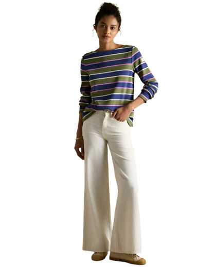 Joules Harbour Top Green Multi: Women's Striped Long Sleeve Shirt - Buy Online