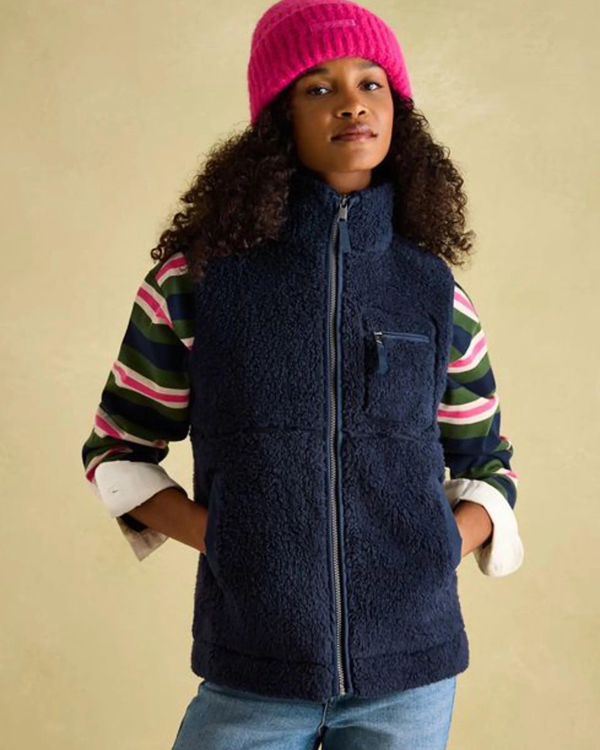 Joules Mallory Navy Blue Fleece Gilet - Women's Sleeveless Zip-Up Jacket, Warm Outerwear, Stylish Vest