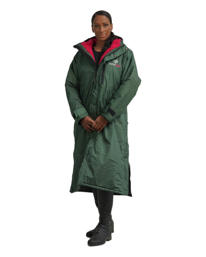 EQUIDRY Women's Waterproof Horse Riding Coat - Black Forest Green & Peacock Pink - Long Fleece-Lined Rain Coat
