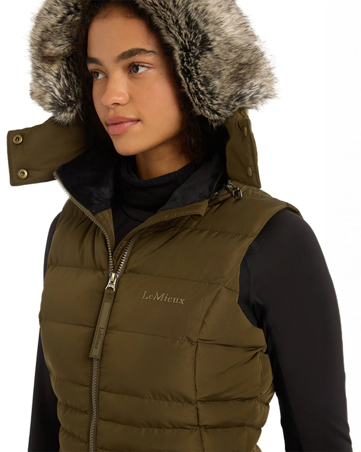 LeMieux Harper Longline Puffer Gilet in Alpine with Fur Hood - Women's Insulated Vest