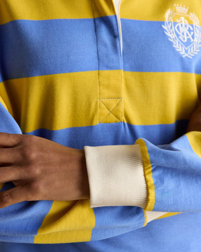 Joules Lara Yellow and Blue Stripe Boxy Fit Rugby Shirt