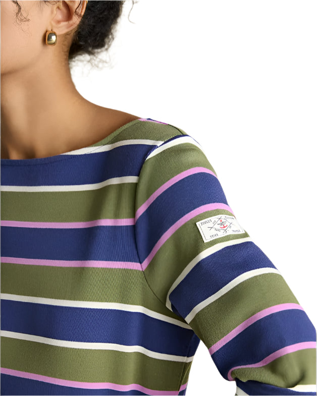 JOULES HARBOUR TOP GREEN MULTI Stripe Long Sleeve Women's Top - Equiflair