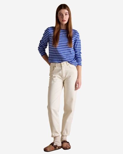 Joules Harbour Dark Blue/Sky Blue Striped Boat Neck Long Sleeve Breton Top | Equiflair